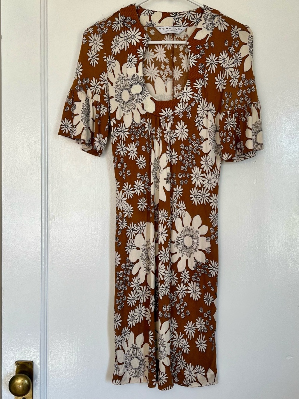 Trina Turk Retro Floral Bell Sleeve Silk Midi Dress